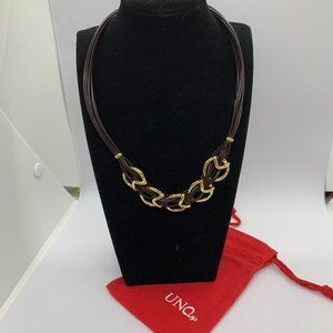 UNO de 50 Necklace STEPBYSTEP NECKLACE Delicate Gold-plated Metal Brown Leather